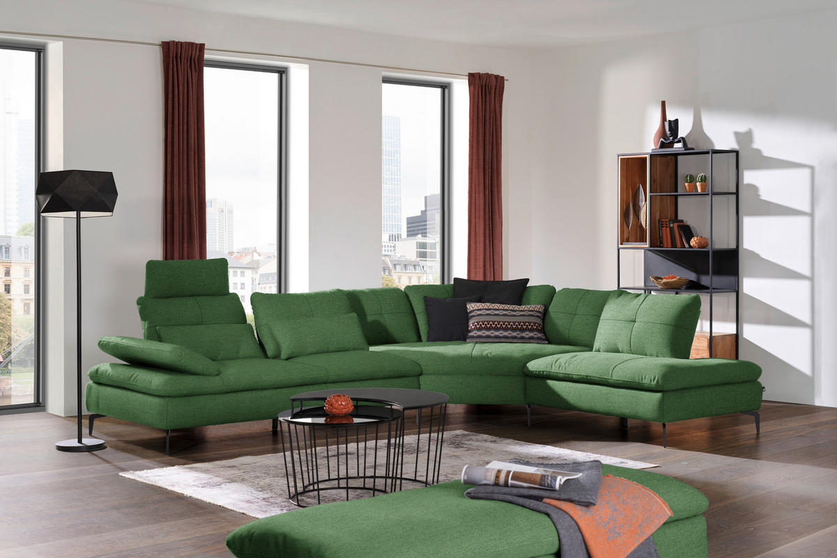 ECKSOFA in Flachgewebe Grün  - Schwarz/Grün, Design, Textil/Metall (344/271cm) - Chilliano
