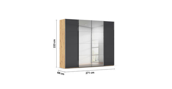 SCHWEBETÜRENSCHRANK 271/223/68 cm 4-türig Eiche Artisan, Grau - Chromfarben/Eiche Artisan, Design, Glas/Holzwerkstoff (271/223/68cm) - Novel