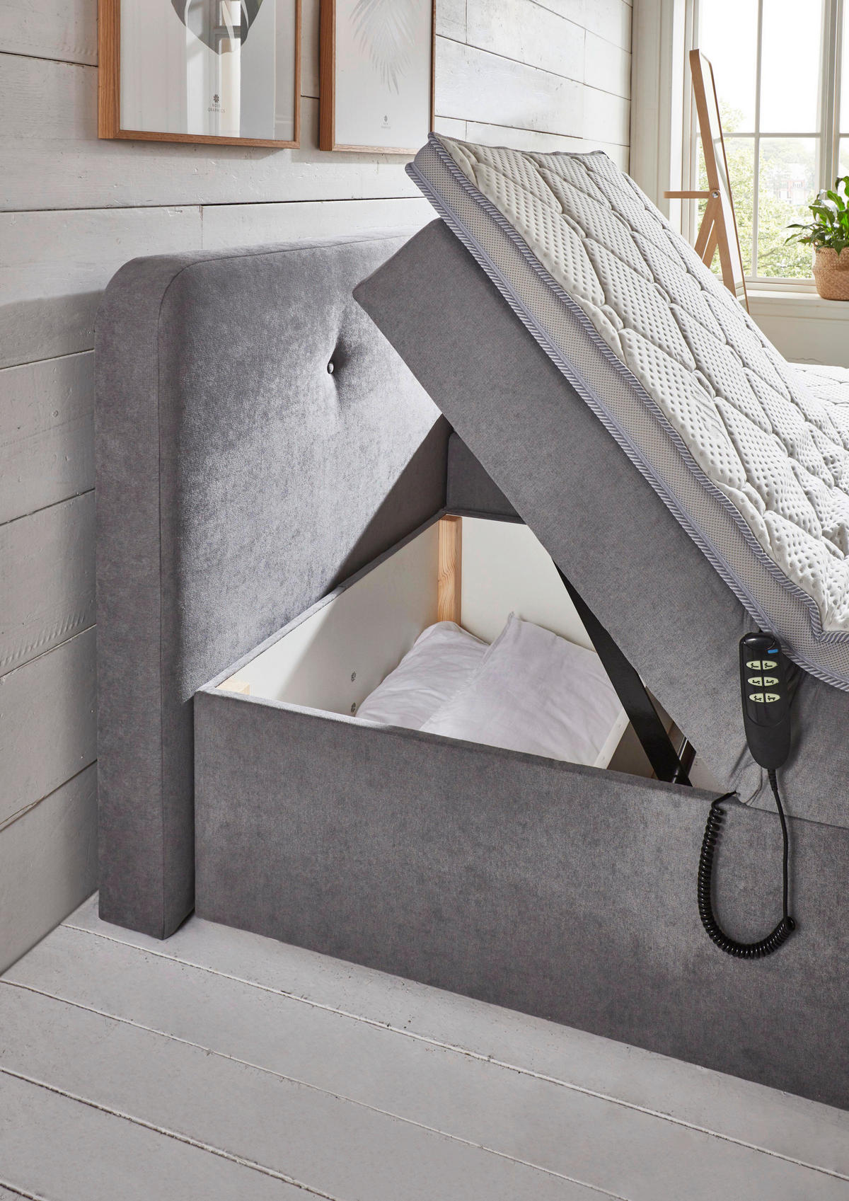BOXSPRINGBETT 180/200 cm  in Hellgrau  - Hellgrau/Schwarz, Konventionell, Kunststoff/Textil (180/200cm) - Carryhome