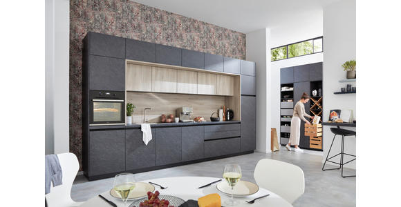 EINBAUKÜCHE   - Schieferfarben/Eschefarben, Basics, Holzwerkstoff - Novel