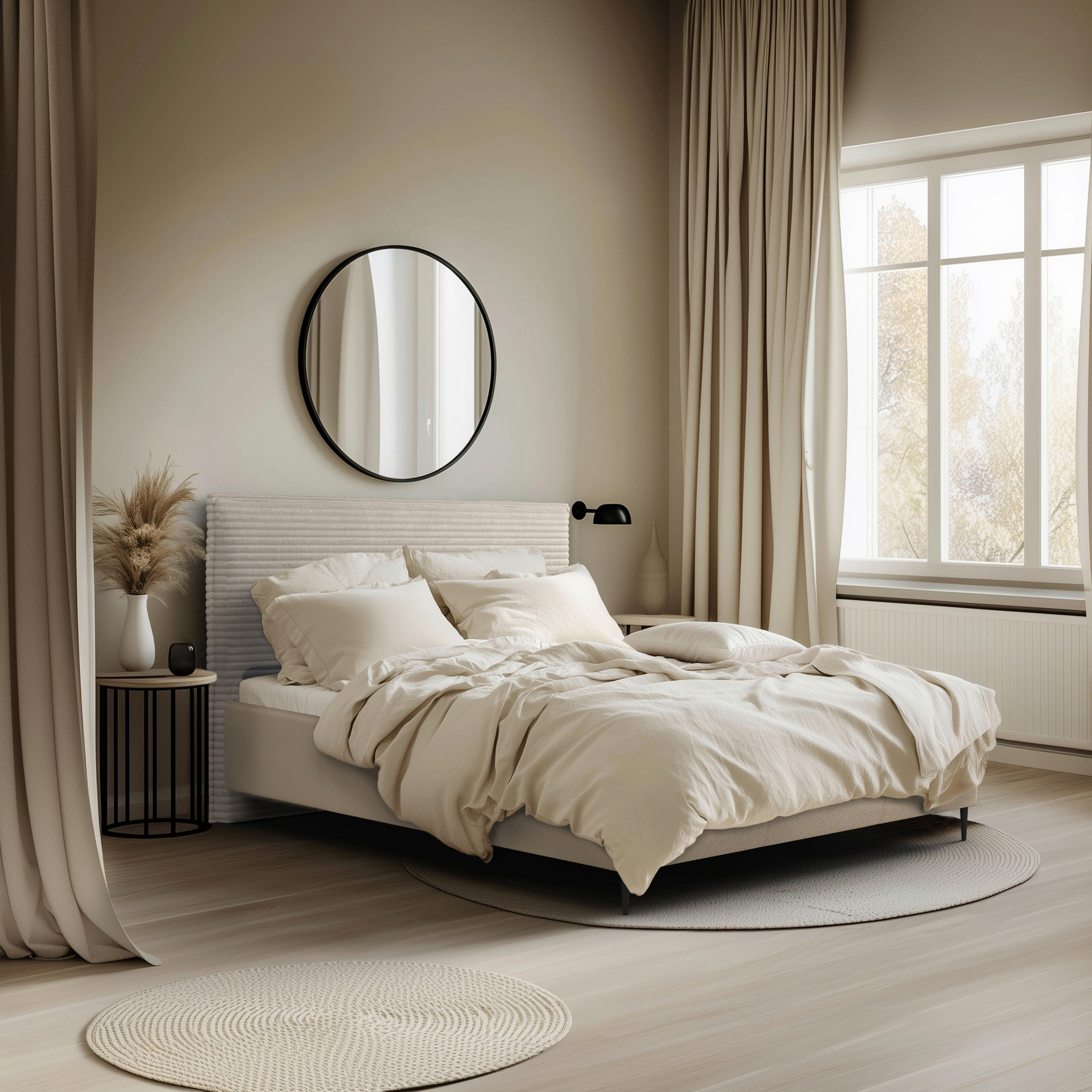 TAPECIRANI KREVET   160/200 cm   prirodne boje  - prirodne boje/crna, Moderno, drvni materijal/metal (160/200cm) - MID.YOU
