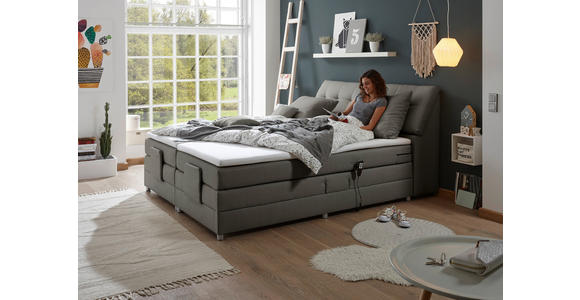 BOXSPRINGBETT 180/200 cm,  in Grau, Matratze, Bettkasten, Topper, motorische Verstellbarkeit, H2 = mittel  - Silberfarben/Grau, Design, Kunststoff/Textil (180/200cm) - Esposa