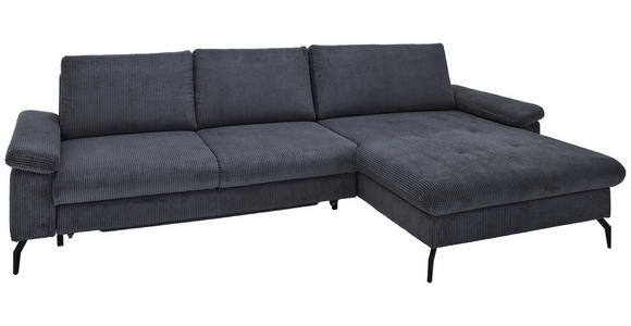 ECKSOFA in Cord, Velours Graphitfarben  - Schwarz/Graphitfarben, MODERN, Textil/Metall (180/302cm) - Venda