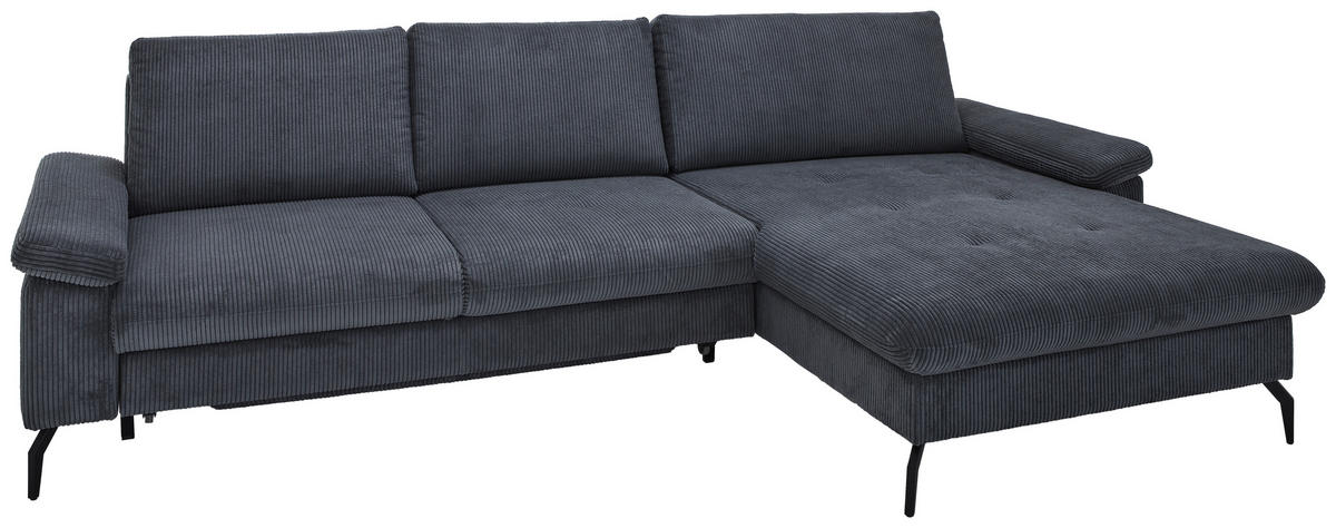 ECKSOFA in Velours, Cord Graphitfarben  - Schwarz/Graphitfarben, MODERN, Textil/Metall (180/302cm) - Venda