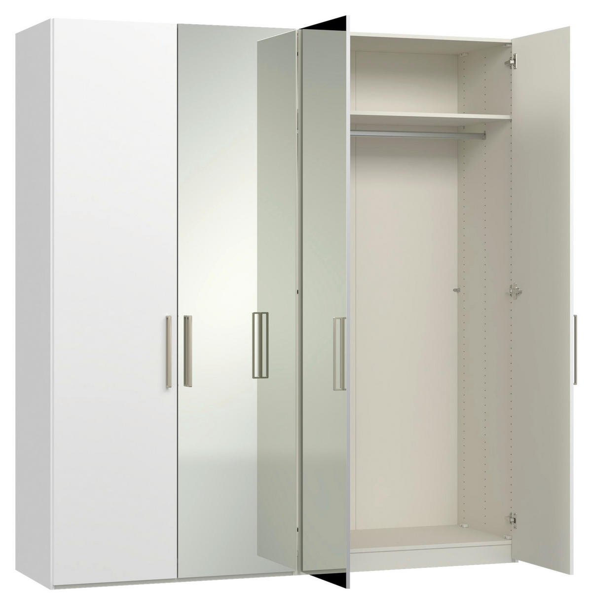 DREHTÜRENSCHRANK 203/220/59 cm,  in Weiß, 4-türig  - Edelstahlfarben/Weiß, Design, Glas/Holzwerkstoff (203/220/59cm) - Jutzler