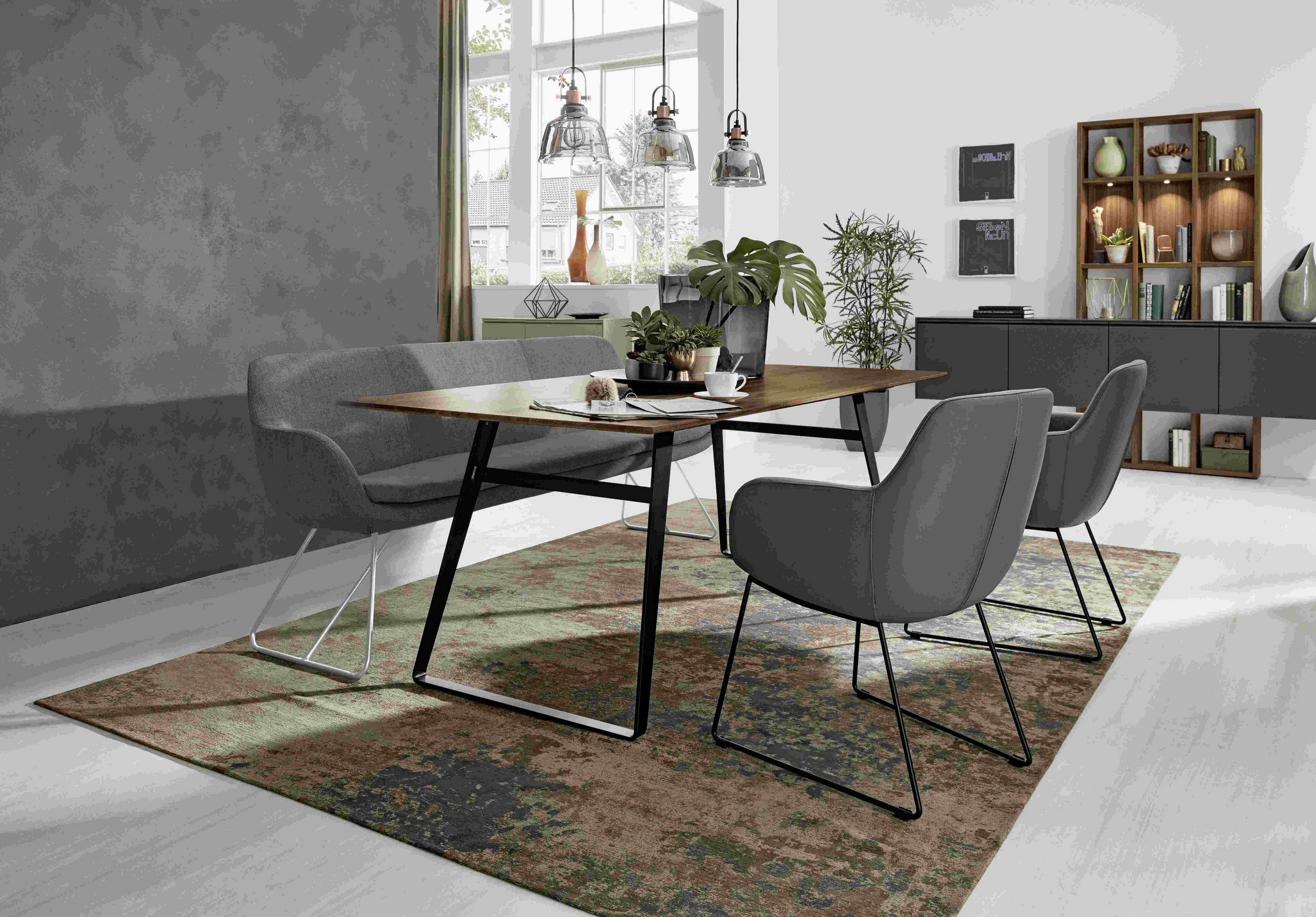 SITZBANK 180/87/65 cm Webstoff Dunkelgrau Metall  - Dunkelgrau, Design, Textil/Metall (180/87/65cm) - Musterring