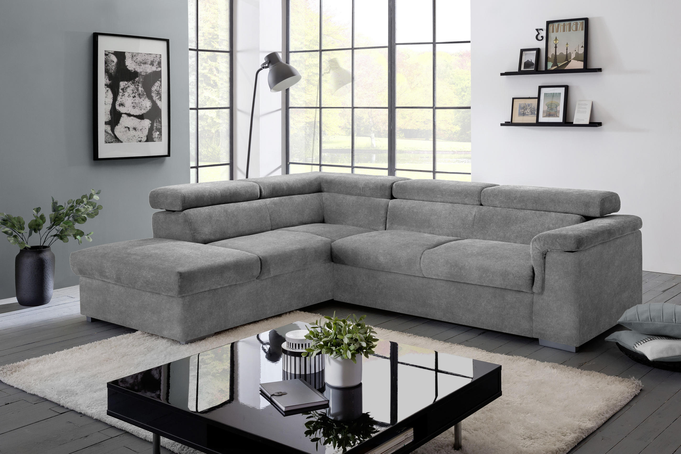 KUTNA GARNITURA drvo, tekstil siva - siva, Basics, drvo/tekstil (217/252cm) - MID.YOU