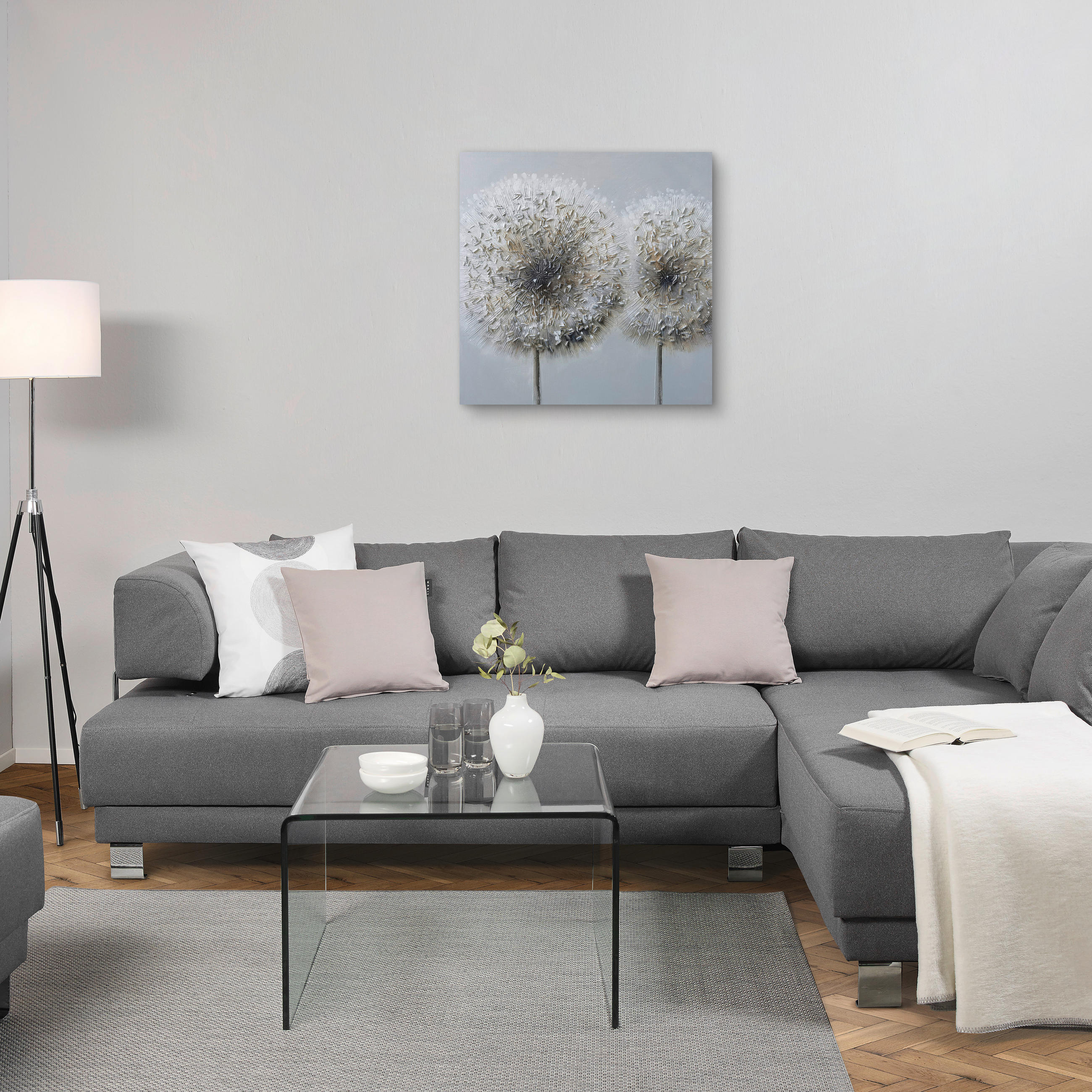 ULJENA SLIKA  85/85 cm       - bijela/siva, Design, drvo/tekstil (85/85cm) - Monee
