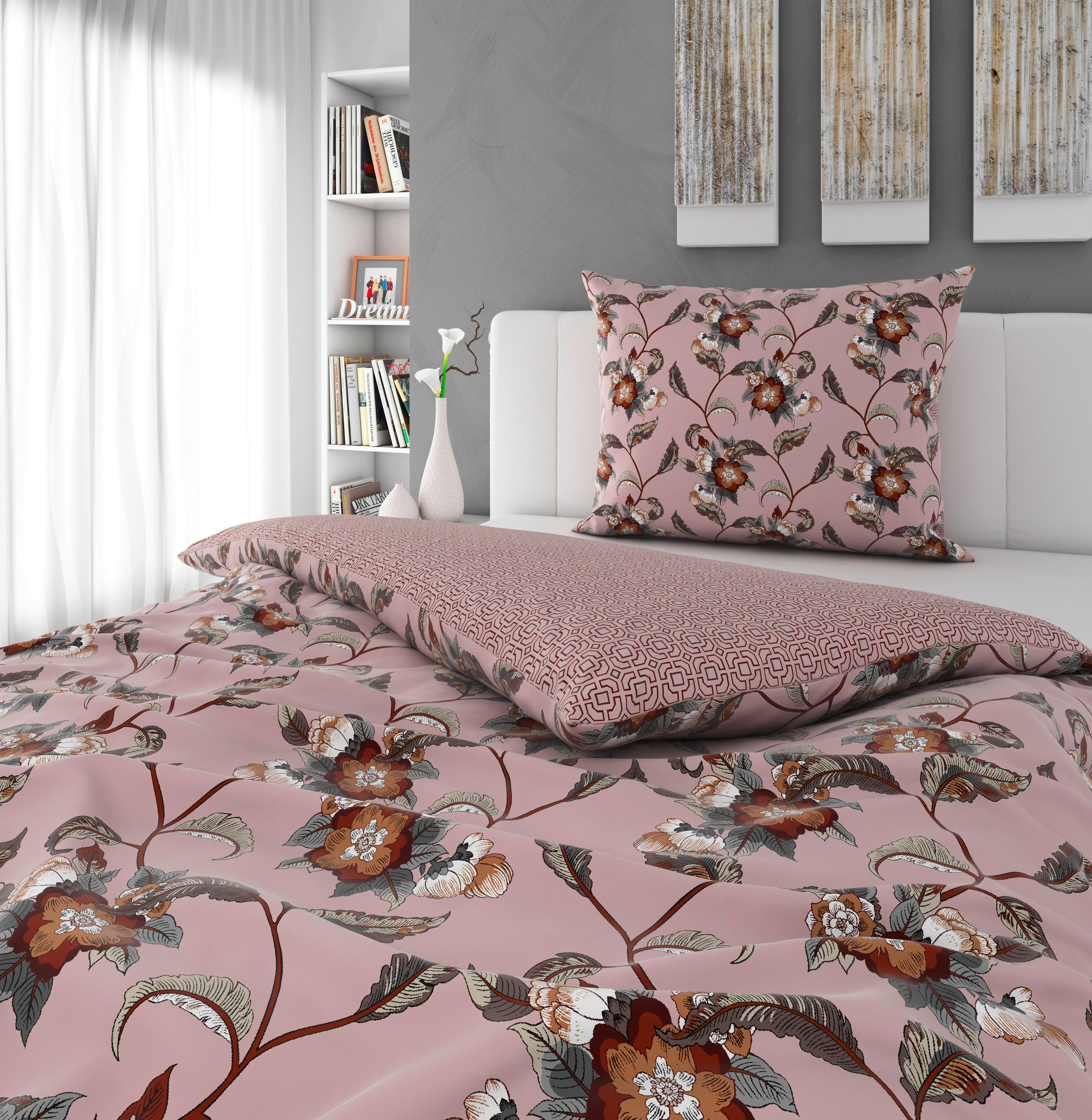 WENDEBETTWÄSCHE Satin 140/200 cm  - Anthrazit/Creme, KONVENTIONELL, Textil (140/200cm) - Novel
