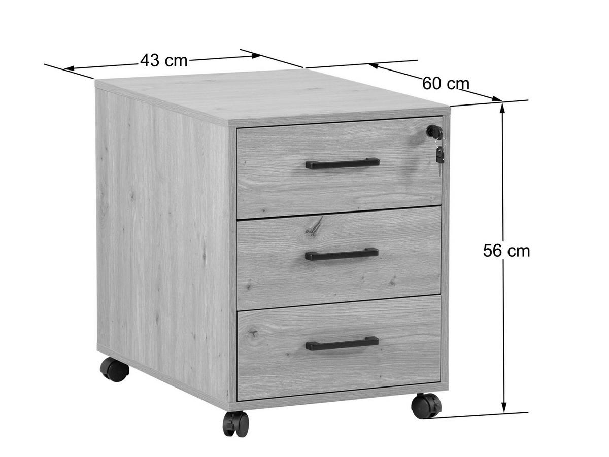 ROLLCONTAINER 43/56/60 cm  - Schwarz/Eiche Artisan, MODERN, Holzwerkstoff/Kunststoff (43/56/60cm) - Livetastic