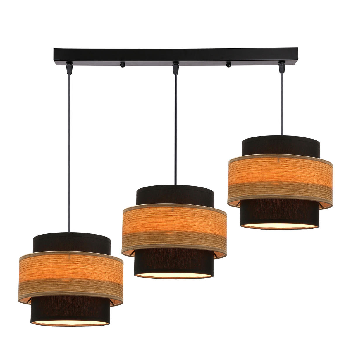 PENDELLAMPA Twin 75/20/100 cm  - svart/ekfärgad, Natur, metall/textil (75/20/100cm)