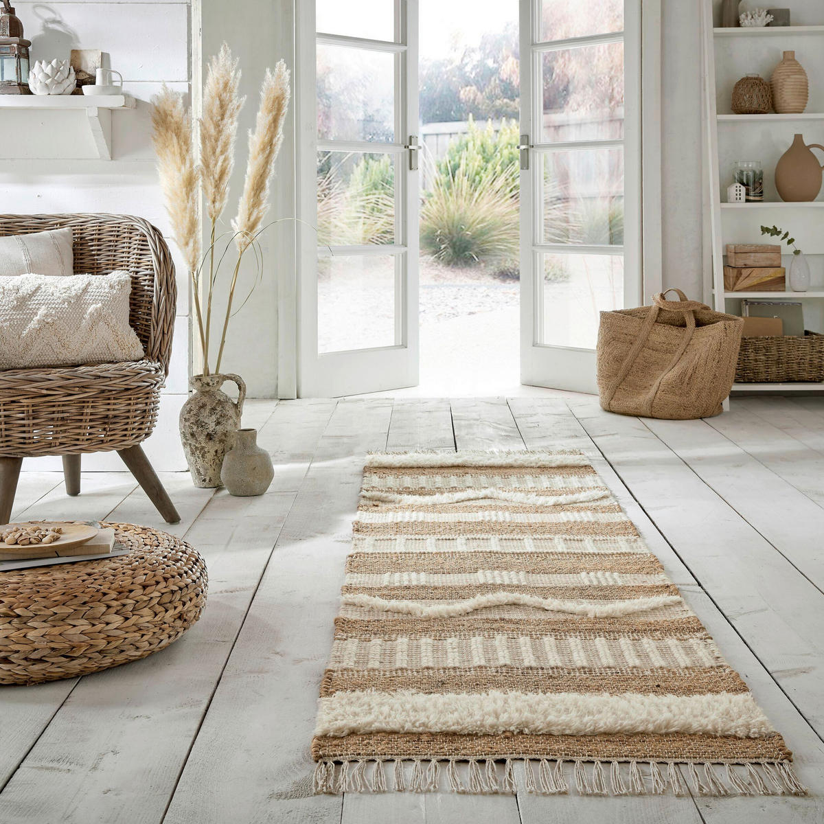 HANDWEBTEPPICH 230/60 cm Creme, Naturfarben  - Creme/Naturfarben, Basics, Textil (230/60cm)