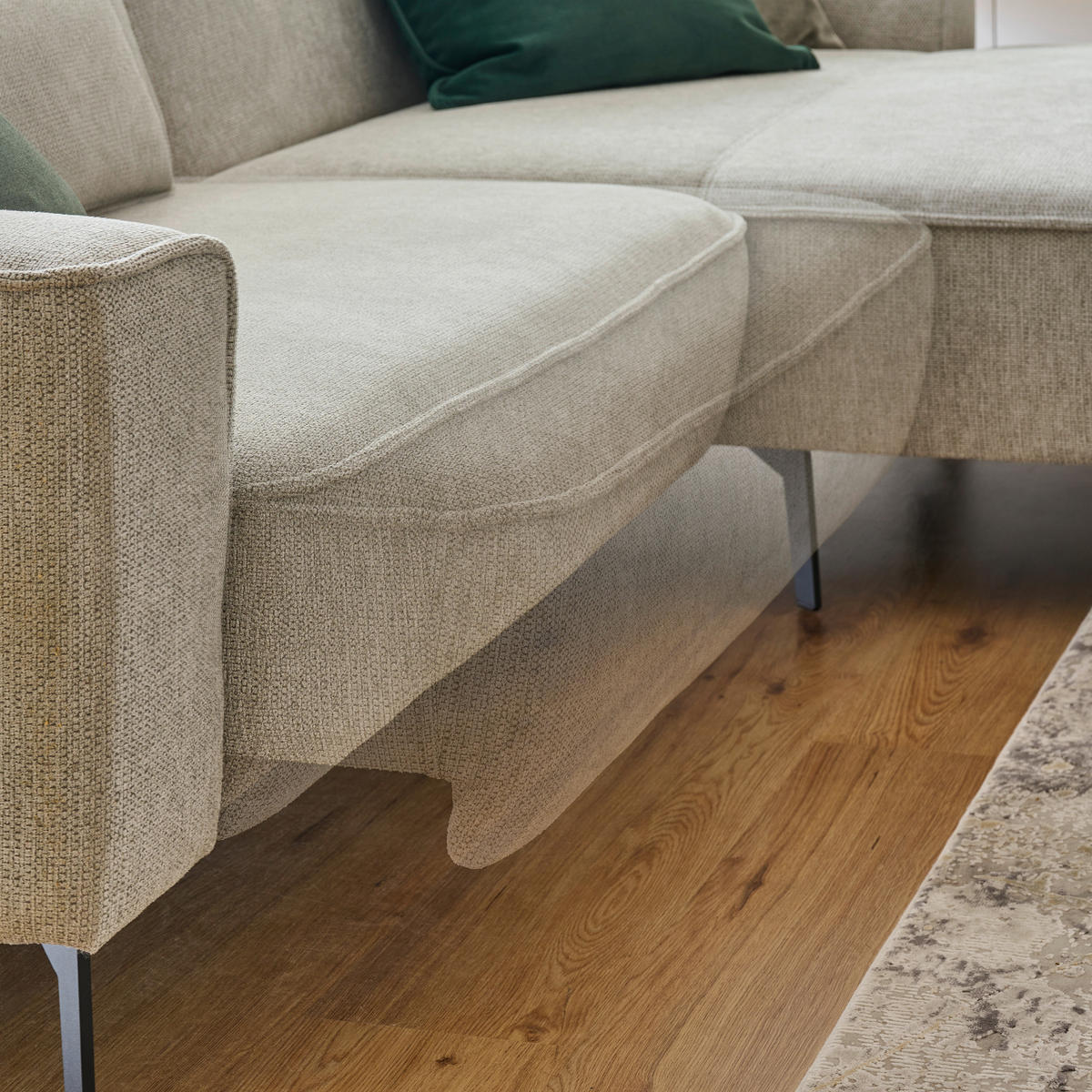 ECKSOFA in Flachgewebe Hellgrau  - Hellgrau/Schwarz, Design, Textil/Metall (190/285cm) - Johann Jakob