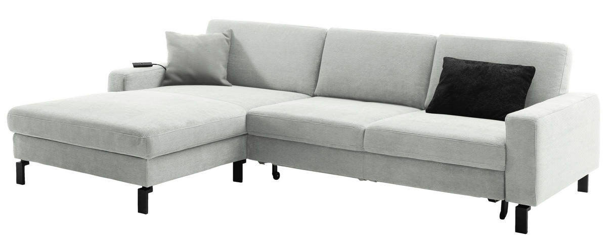 ECKSOFA in Cord Silberfarben  - Silberfarben/Schwarz, Design, Textil/Metall (298/185-209cm) - Pure Home Lifestyle