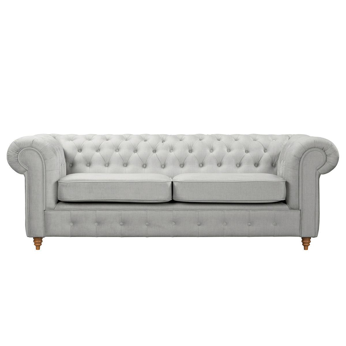 3-SITZER-SOFA Mikrofaser Hellgrau  - Hellgrau/Braun, Design, Holz/Textil (218/75/91cm) - P & B