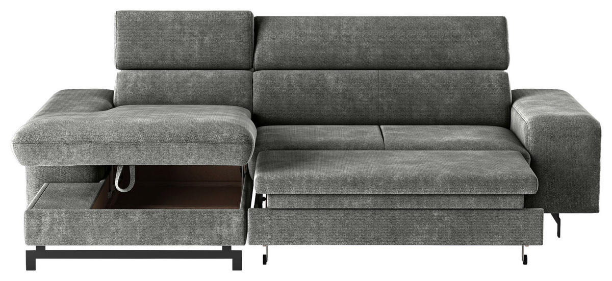 ECKSOFA Grau Chenille  - Schwarz/Grau, Textil/Metall (165/267cm) - MID.YOU