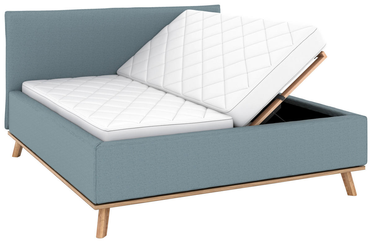 POLSTERBETT Matratze, Lattenrost, Bettkasten 160/200 cm  in Blau  - Blau/Eichefarben, Design, Holz/Textil (160/200cm) - Musterring