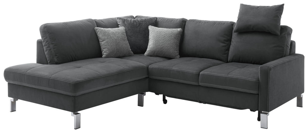 ECKSOFA in Mikrofaser Dunkelgrau  - Chromfarben/Dunkelgrau, Design, Textil/Metall (200/229cm) - Pure Home Lifestyle
