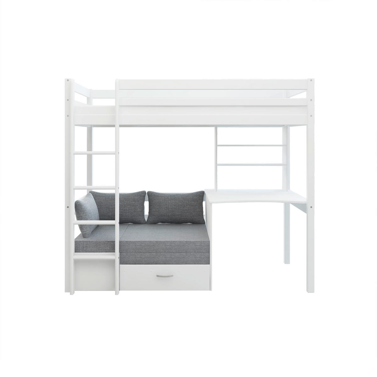 HOCHBETT 90/200 cm,  in Absturzsicherung, Rutsche, Rollrost, Leiter, Schreibtisch, Kissen  - Weiß, MODERN, Holz (90/200cm) - Chameo
