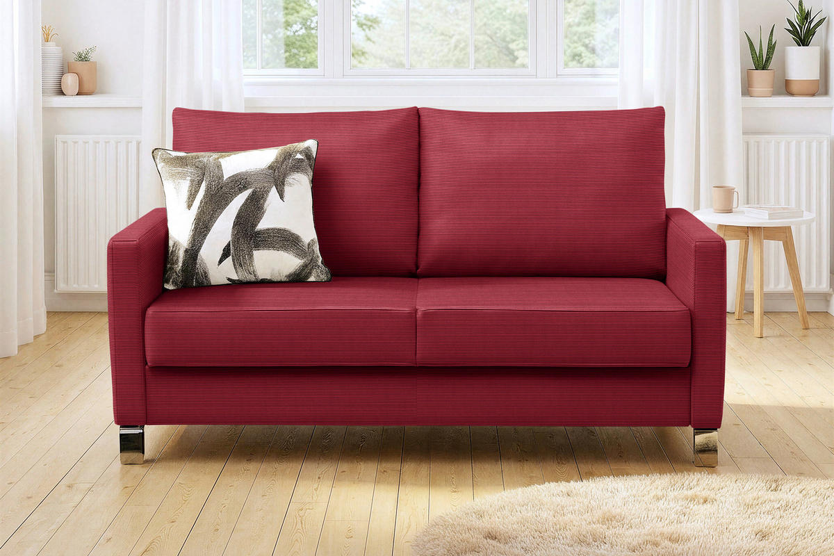 SCHLAFSOFA Flexa in Feincord Rot  - Chromfarben/Rot, Design, Textil/Metall (140/90/95cm) - Bali
