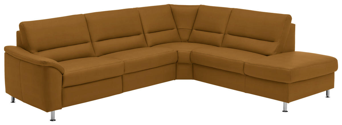 ECKSOFA in Echtleder Dunkelgelb  - Dunkelgelb/Alufarben, Konventionell, Leder/Metall (290/249cm) - Beldomo Premium