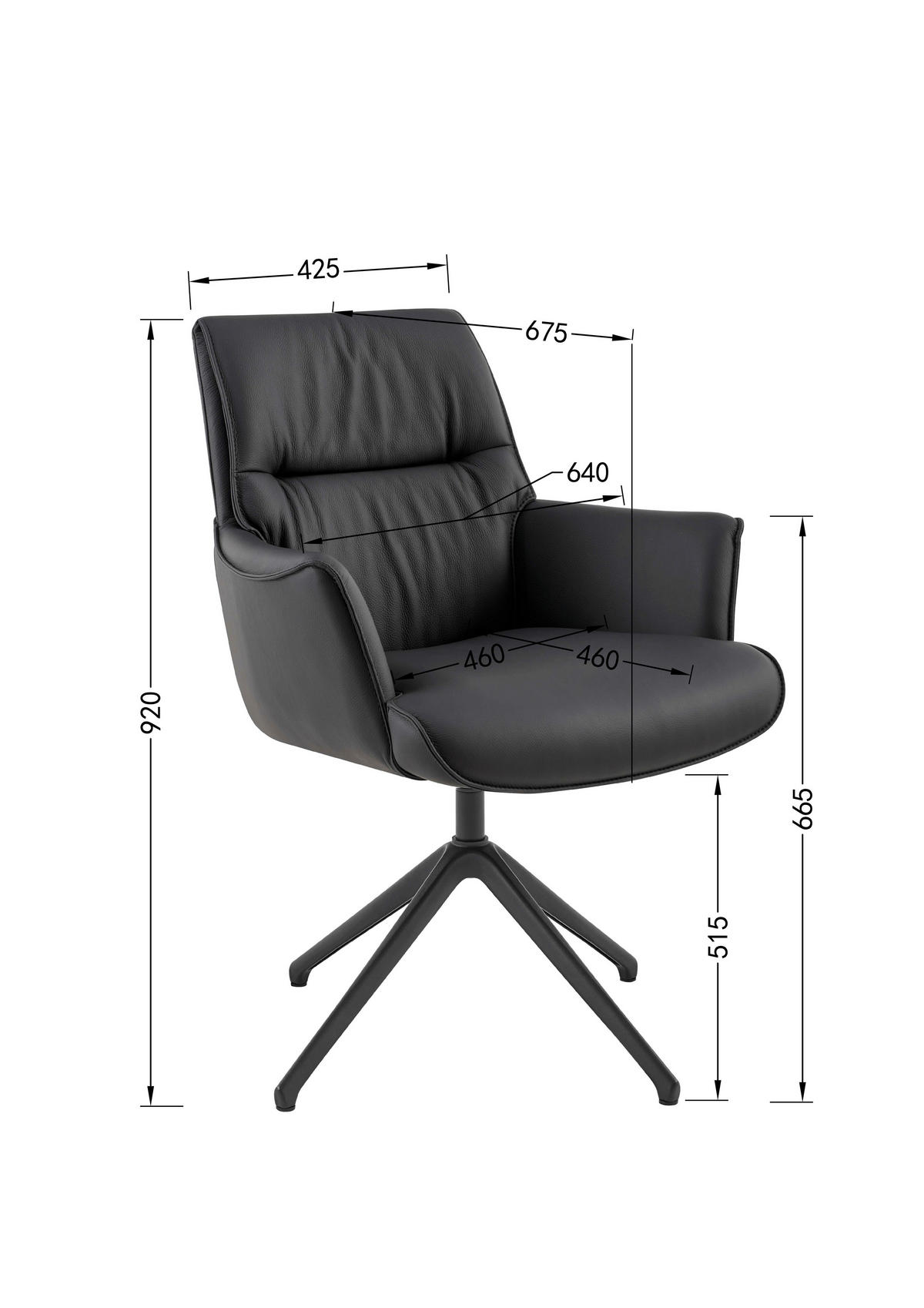 ARMLEHNSTUHL  in Aluminium, Eisen Echtleder pigmentiert  - Schwarz, Design, Leder/Metall (65/92/67,5cm) - Novel