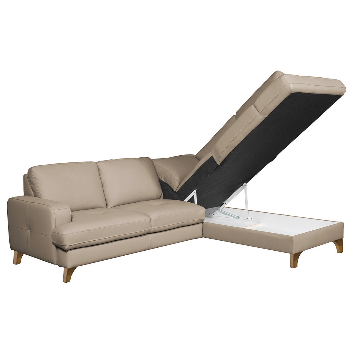 ECKSOFA Hellgrau Echtleder Lederlook  - Buchefarben/Hellgrau, Design, Leder/Holz (234/190cm) - Livetastic