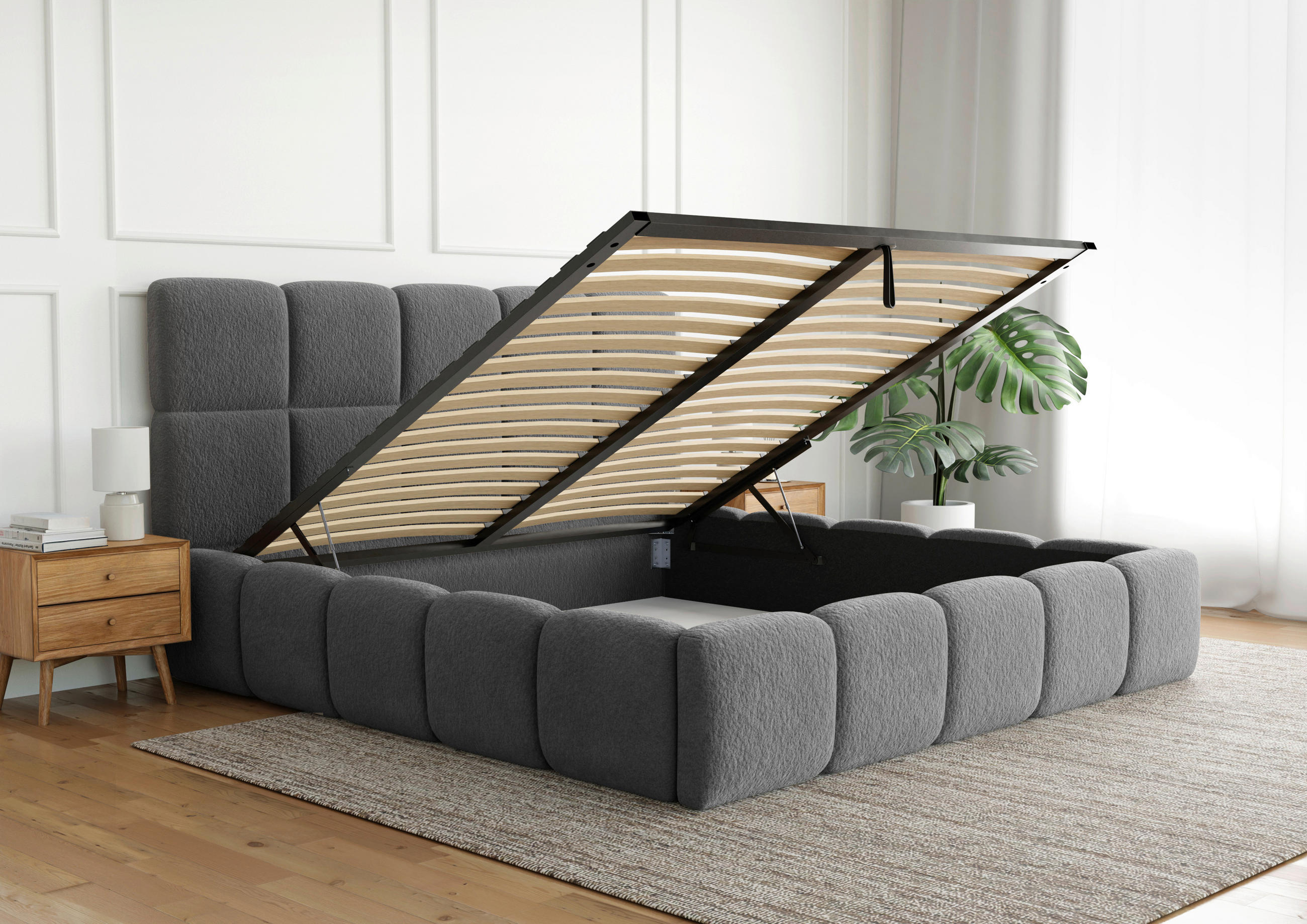 POLSTERBETT Lattenrost, Bettkasten 140/200 cm  in Dunkelgrau  - Dunkelgrau/Schwarz, Design, Holz/Textil (140/200cm) - Boxxx