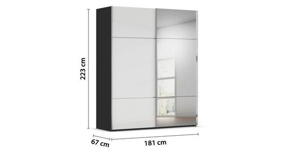 SCHWEBETÜRENSCHRANK in Schwarz, Weiß - Chromfarben/Schwarz, KONVENTIONELL, Glas/Holzwerkstoff (181/223/68cm) - Novel
