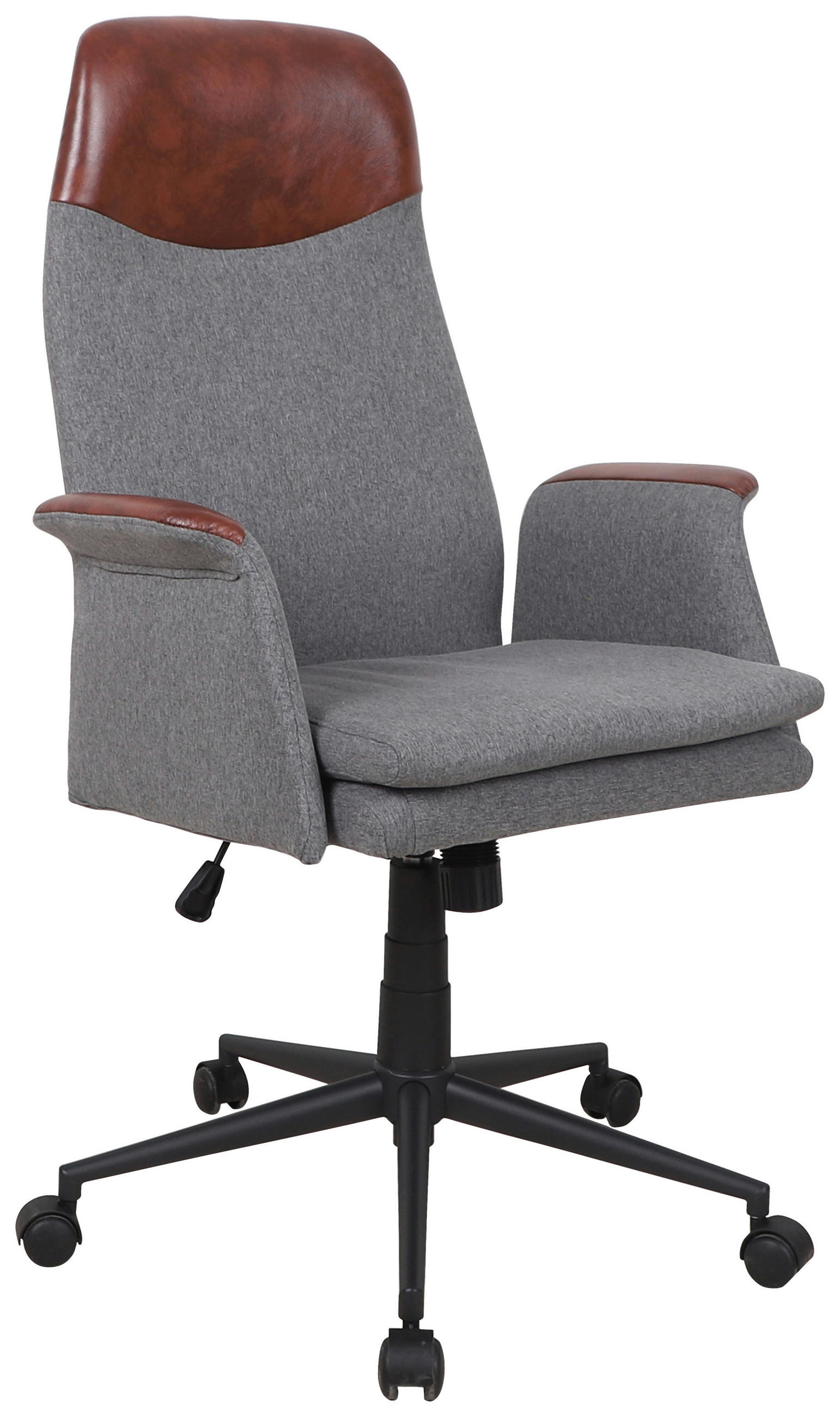 DREHSTUHL Lederlook, Flachgewebe Braun, Grau  - Schwarz/Braun, MODERN, Kunststoff/Textil (79/114,5/66cm) - MID.YOU