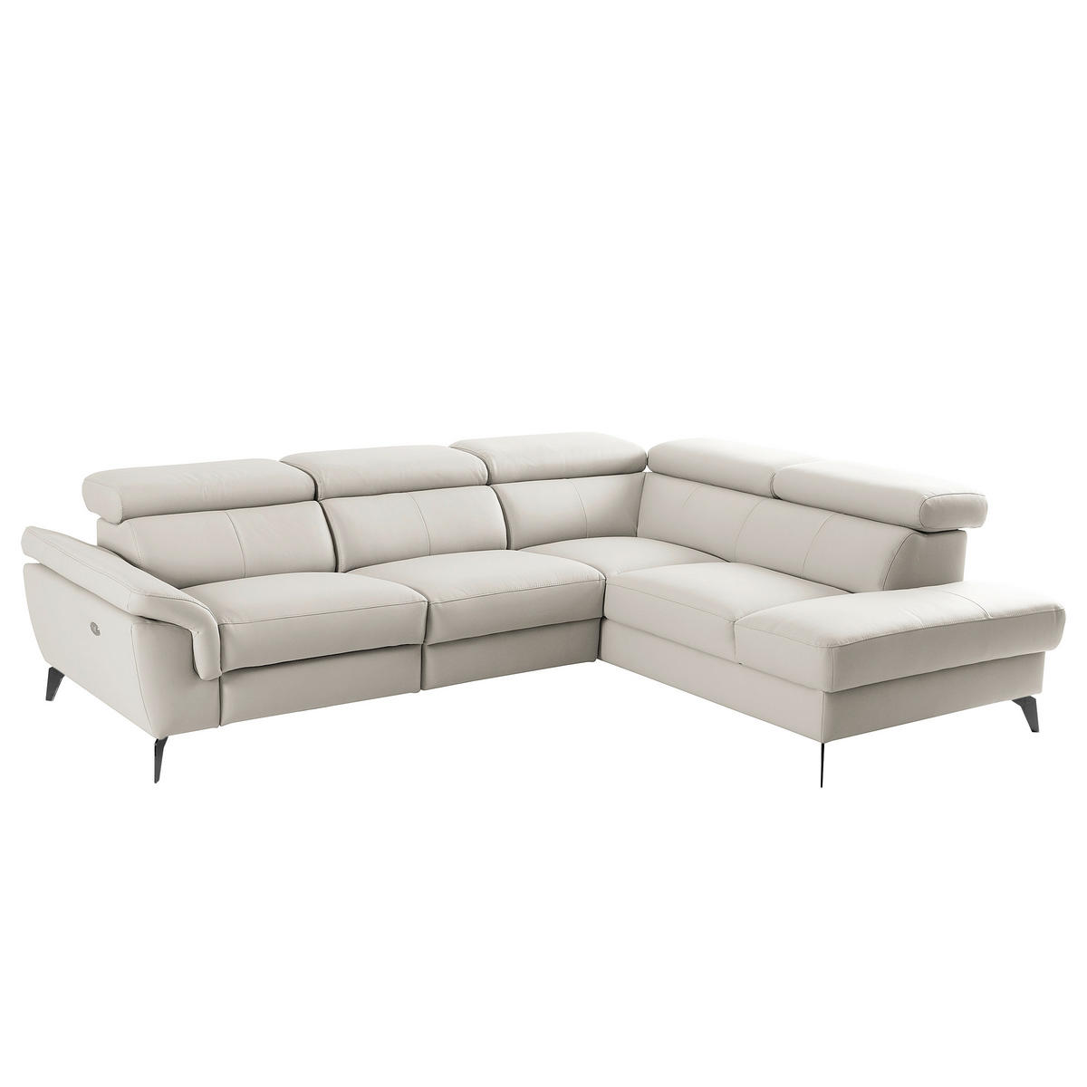 ECKSOFA Lederlook Echtleder Platinfarben  - Platinfarben/Schwarz, Design, Leder/Textil (265/210cm) - Livetastic