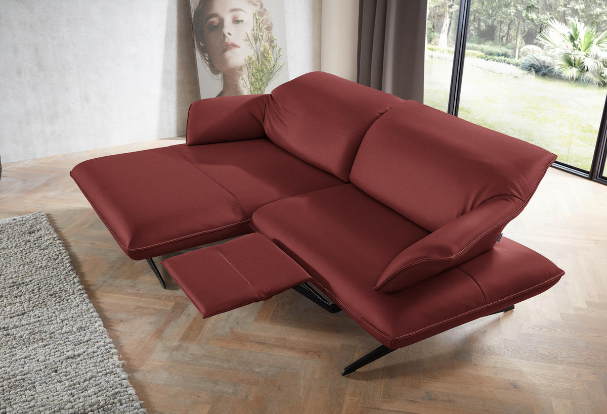ECKSOFA in Echtleder Weinrot  169/252 cm  - Beige/Weinrot, Design, Leder/Metall (169/252cm) - Koinor