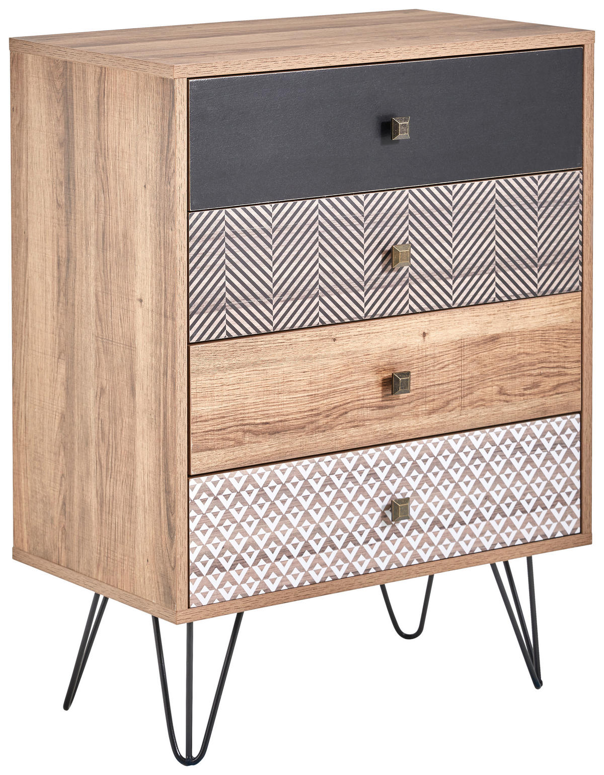 KOMMODE , 60/80/35 cm, 4 Schublade(n)  - Eichefarben/Messingfarben, Trend, Holzwerkstoff/Metall (60/80/35cm) - Carryhome