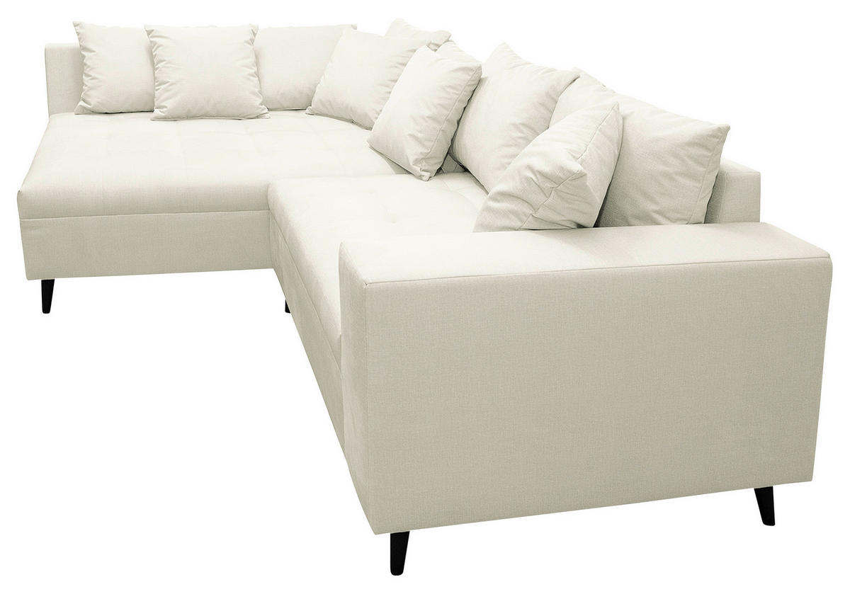 Ecksofa inkl. Hocker in Mikrofaser Hellgrau  - Hellgrau/Schwarz, Design, Holz/Textil (174/247cm) - MID.YOU