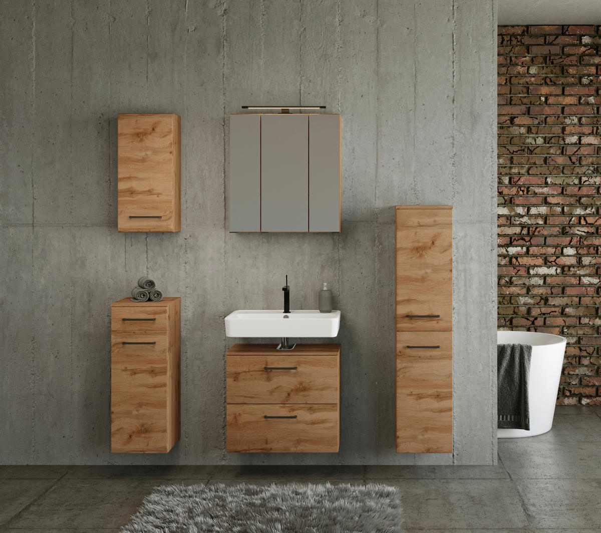 BADEZIMMER  in 90 cm  - Eichefarben, MODERN, Holzwerkstoff (90cm) - Held