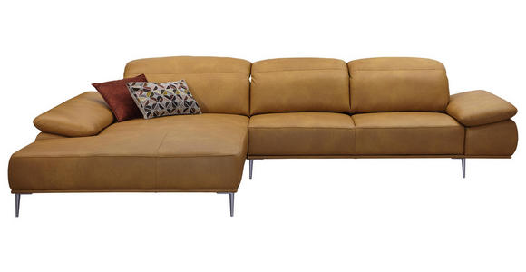 WOHNLANDSCHAFT in Leder Gelb, Currygelb - Chromfarben/Currygelb, Natur, Leder/Metall (206/343cm) - Valnatura