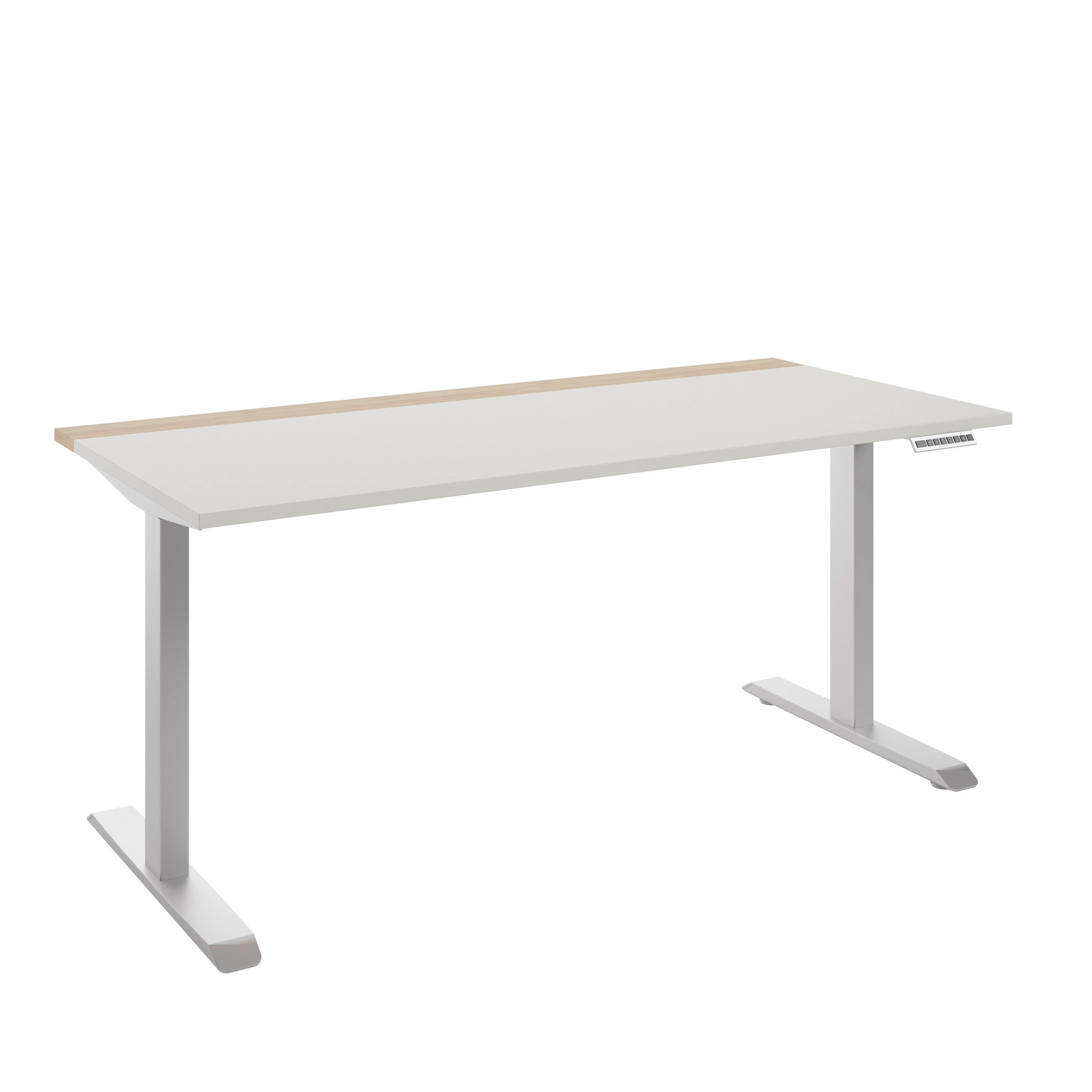 SCHREIBTISCH 160/75/72-122 cm  in Hickory, Weiß  - Silberfarben/Weiß, MODERN, Holzwerkstoff/Metall (160/75/72-122cm) - Novel