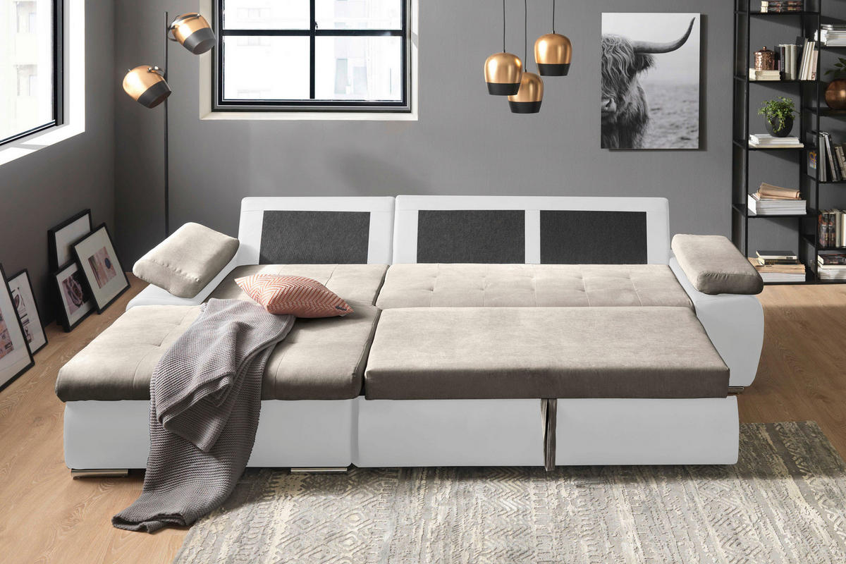ECKSOFA in Flachgewebe Weiß, Hellbraun  175/271 cm  - Hellbraun/Weiß, Design, Kunststoff/Textil (175/271cm) - Xora