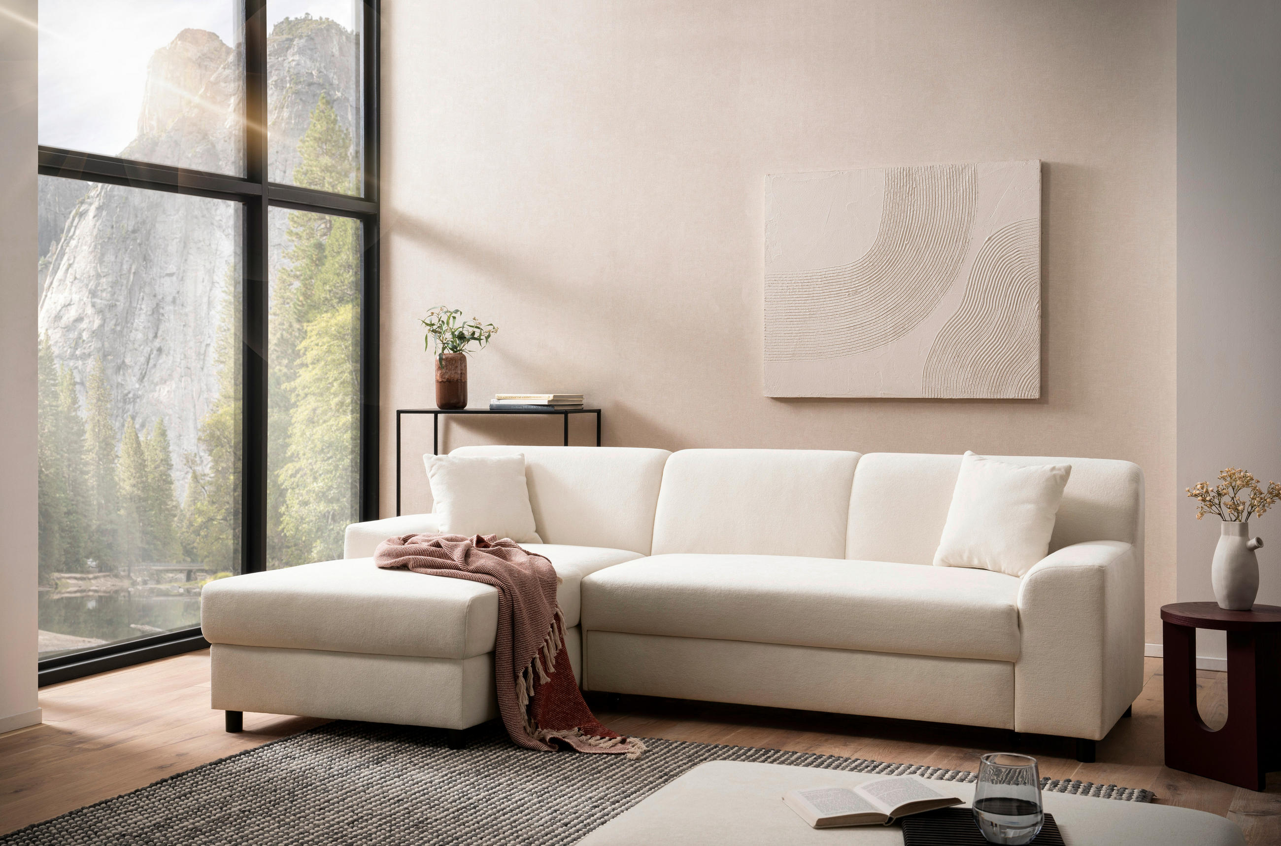 ECKSOFA CAPRI 2 Creme Mikrofaser Zierkissen, Rücken echt  - Creme/Schwarz, Basics, Kunststoff/Textil (146/241cm) - MID.YOU