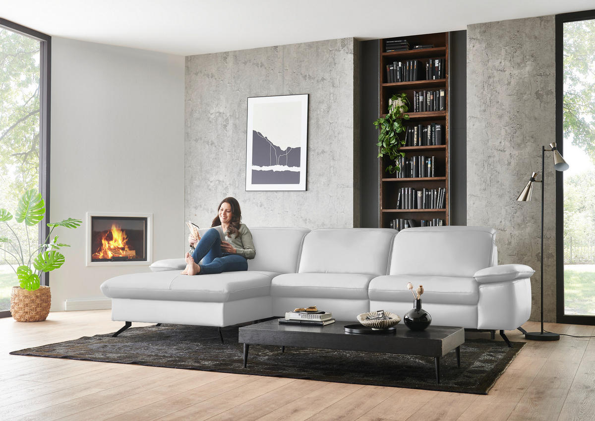 ECKSOFA  Echtleder Weiss  - Weiss/Schwarz, Design, Leder/Metall (169/307cm) - Beldomo Premium