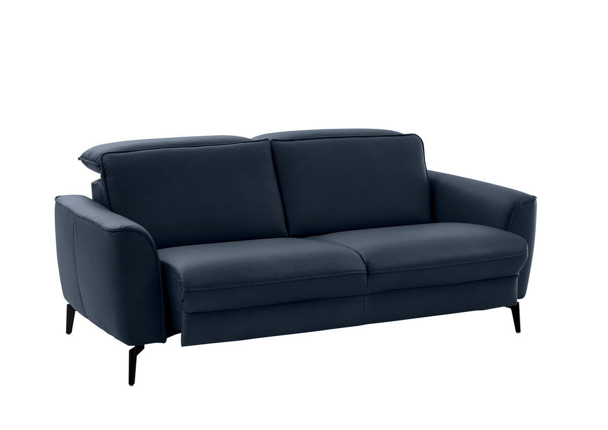 2,5-SITZER in Echtleder Dunkelblau  - Schwarz/Dunkelblau, Natur, Leder/Metall (194/81/110cm) - Valdera