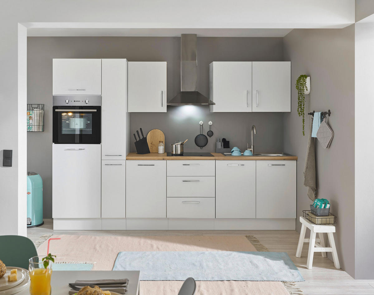 KÜCHENBLOCK 300 cm   in Weiß, Eiche Artisan  - Chromfarben/Weiß, Basics, Holzwerkstoff/Metall (300cm) - MID.YOU