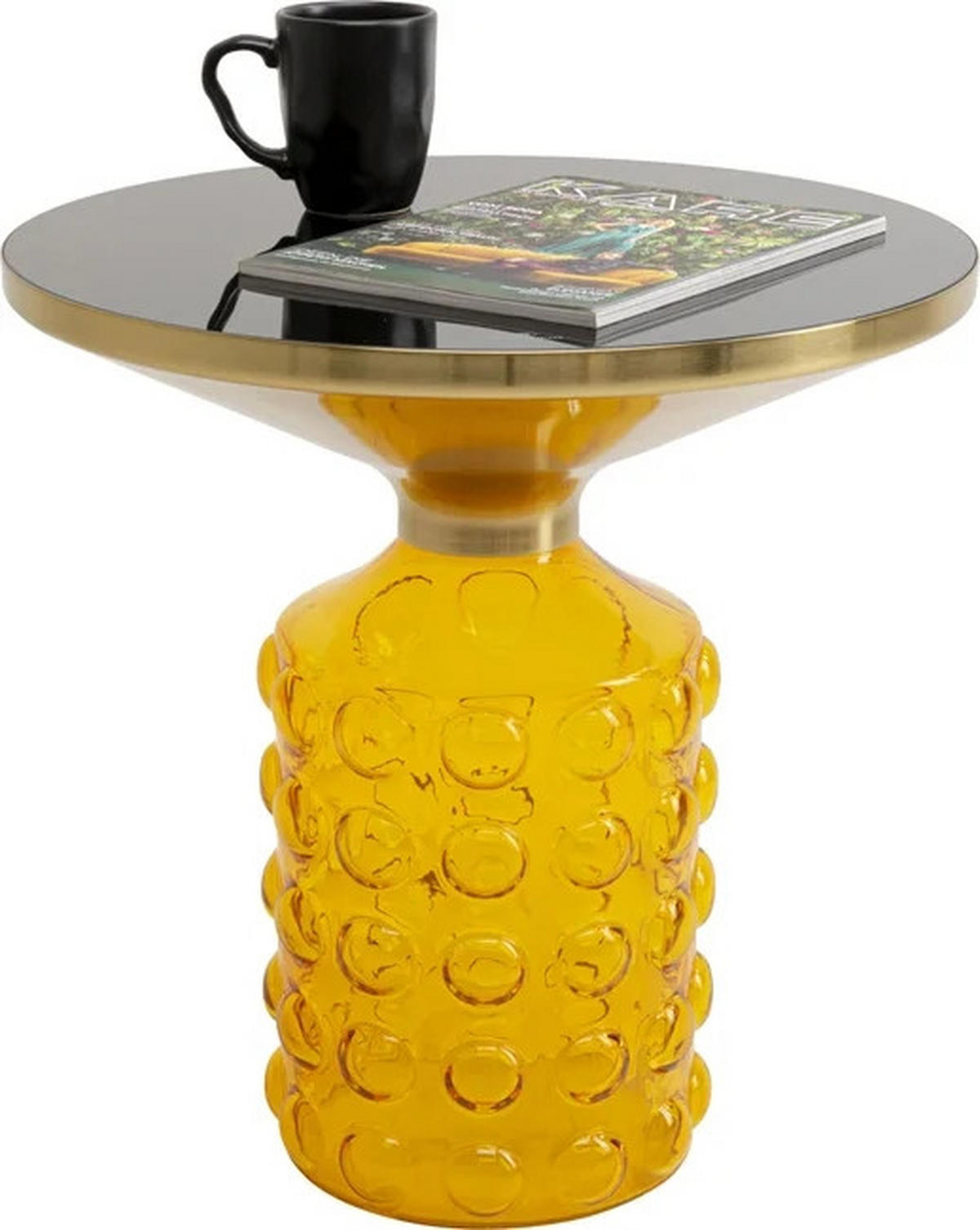 BEISTELLTISCH in Metall, Glas 50/50/52 cm  - Schwarz Hochglanz/Gelb, Design, Glas/Metall (50/50/52cm) - Kare-Design