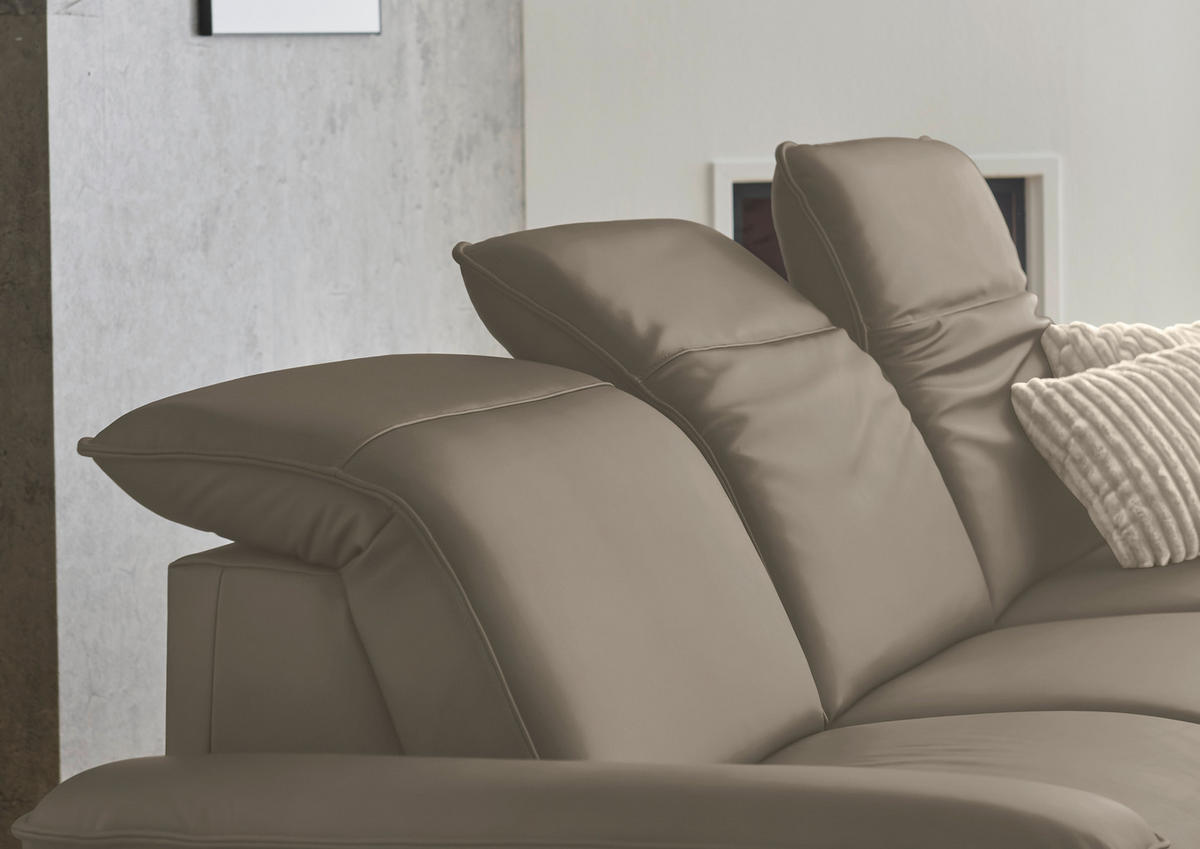 ECKSOFA  Echtleder Greige  - Greige/Schwarz, Design, Leder/Metall (307/169cm) - Beldomo Premium