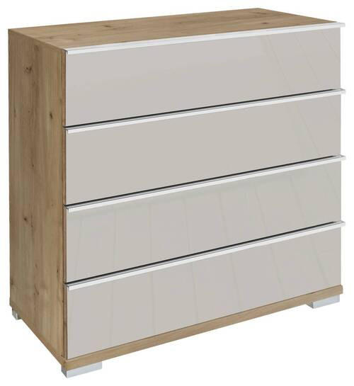 KOMMODE in 75/82/42 cm - Chromfarben/Eiche Bianco, Basics, Glas/Holzwerkstoff (75/82/42cm) - Venda