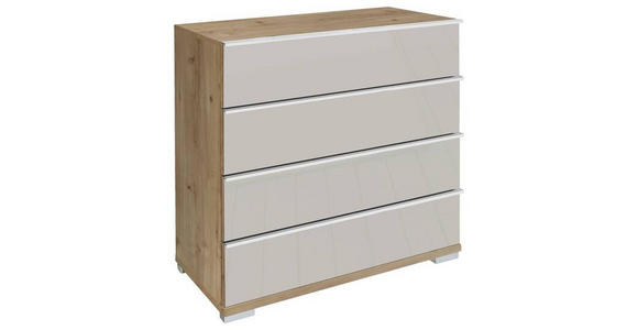 KOMMODE 75/82/42 cm  in Champagner, Eiche Bianco  - Chromfarben/Eiche Bianco, Basics, Glas/Holzwerkstoff (75/82/42cm) - Venda