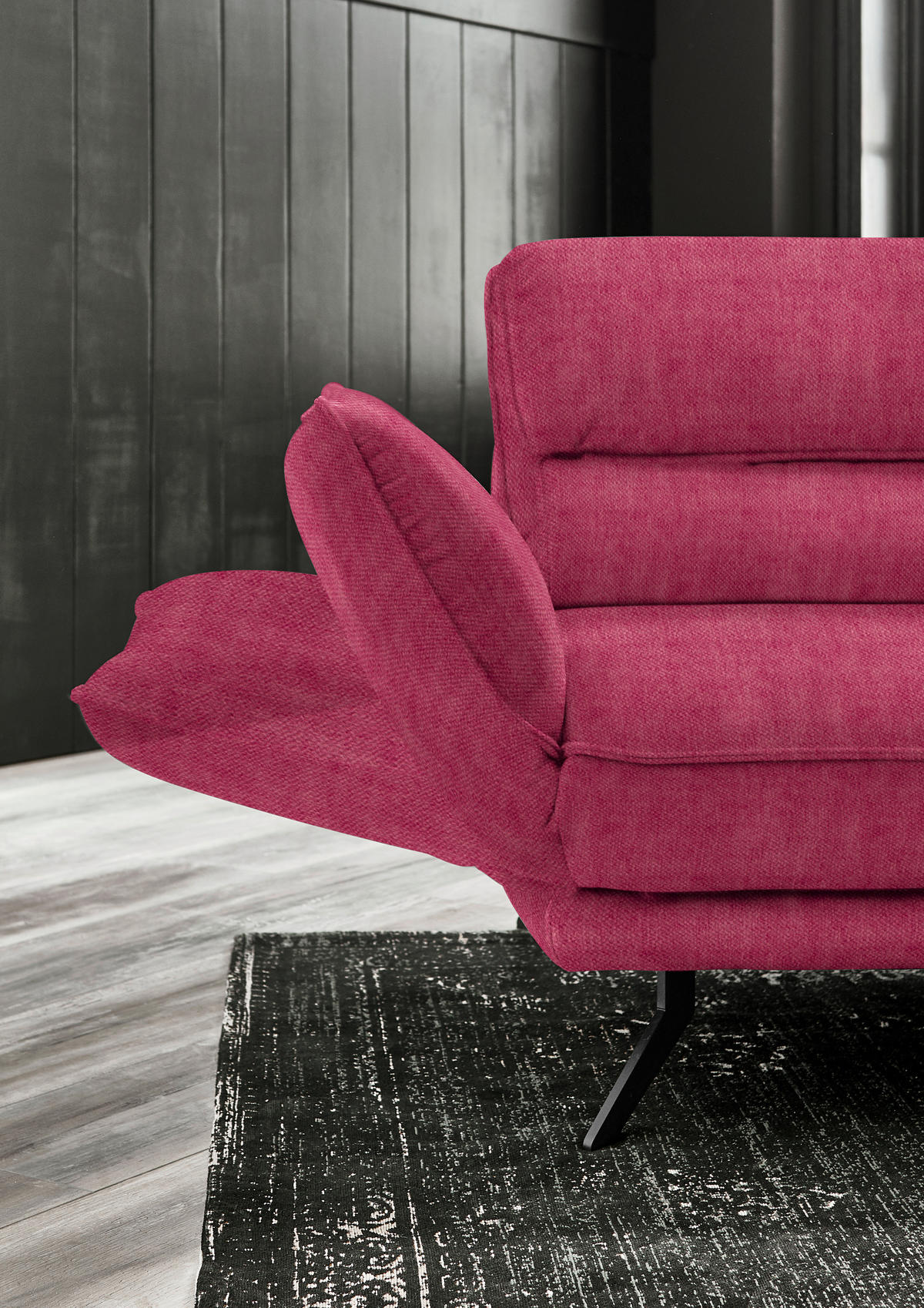 ECKSOFA in Velours Beere  - Beere/Schwarz, Design, Textil/Metall (283/153cm) - Valdera