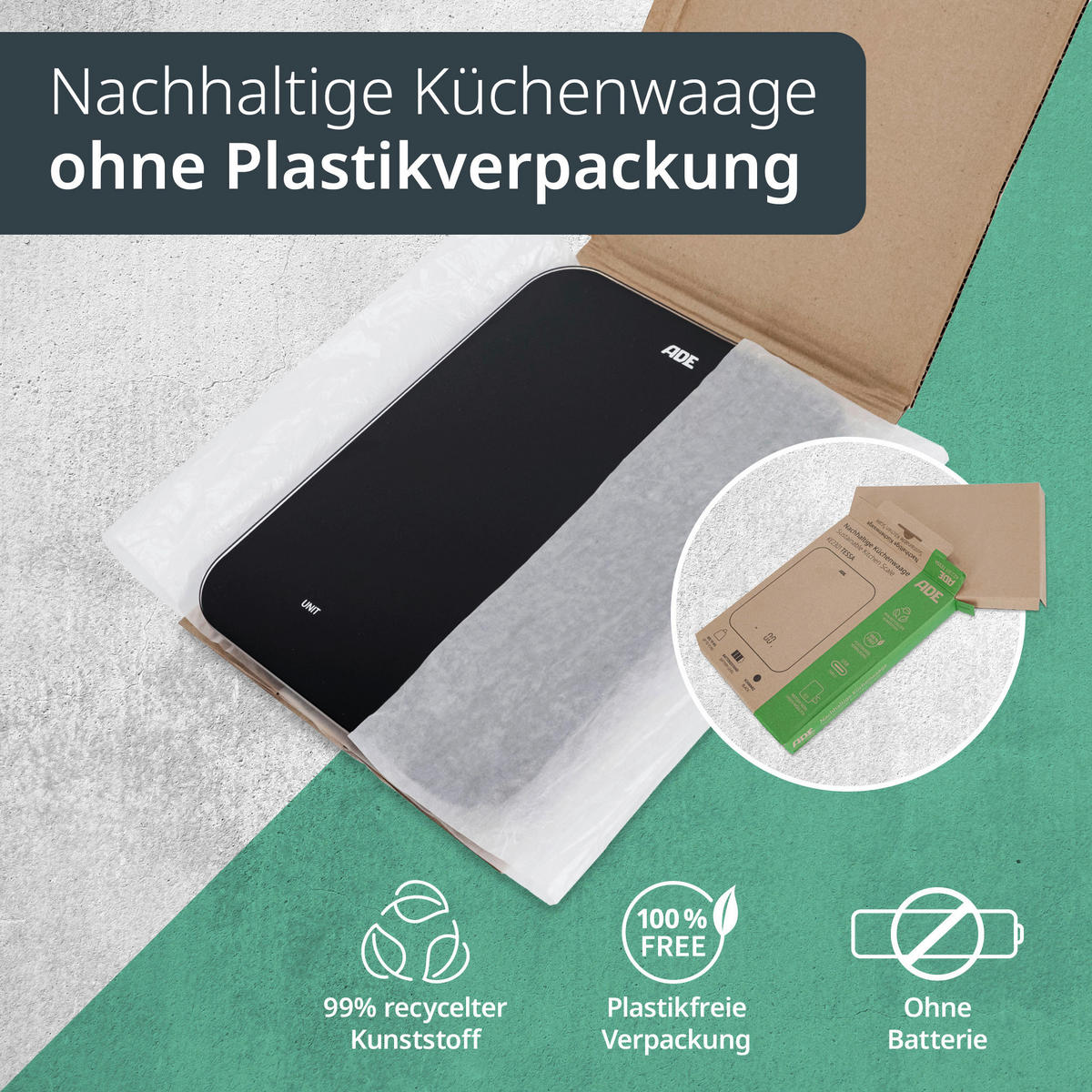 ELEKTRISCHE KÜCHENWAAGE - Schwarz, Basics, Glas (17/23/1.8cm) - ADE
