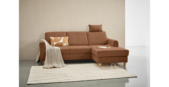 ECKSOFA Terracotta Flachgewebe  inkl. Bettkasten, Schlaffunktion, Rücken echt, Kopfstütze, Liegefläche im Originalstoff  - Buchefarben/Terracotta, KONVENTIONELL, Holz/Textil (241/166cm) - Carryhome