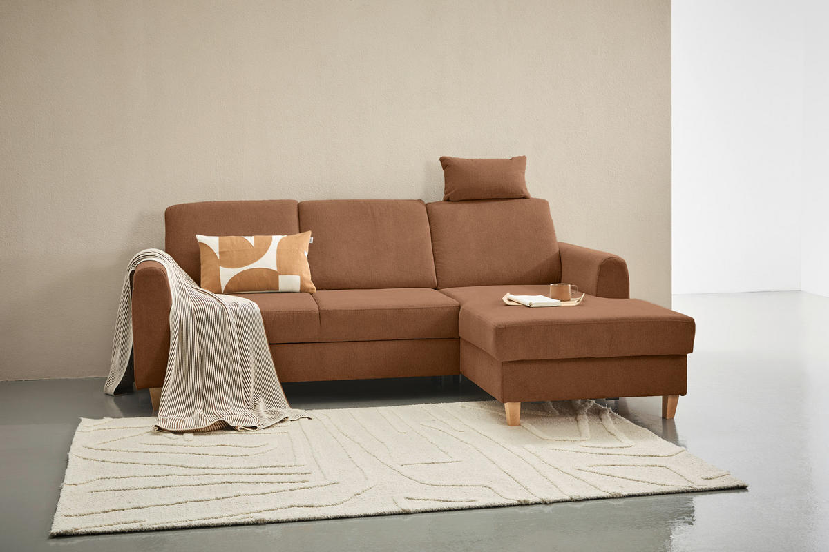 ECKSOFA Terracotta Flachgewebe  - Buchefarben/Terracotta, KONVENTIONELL, Holz/Textil (241/166cm) - Carryhome